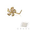 12PCS OF MULTI CZ SAKURA FLOWER 316L SURGICAL STEEL L-SHAPE NOSE BOX
